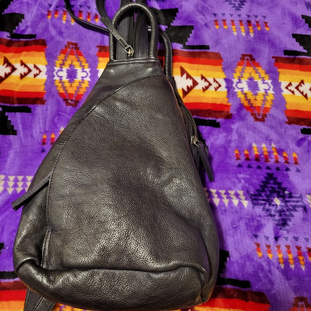 Black leather free people sling backpack convertible